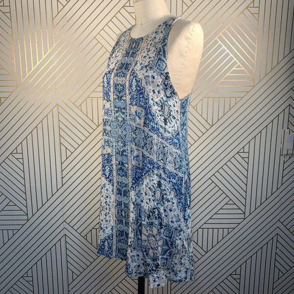 Lavender Brown Blue Geometric Paisley Print Dress - Picture 5 of 12